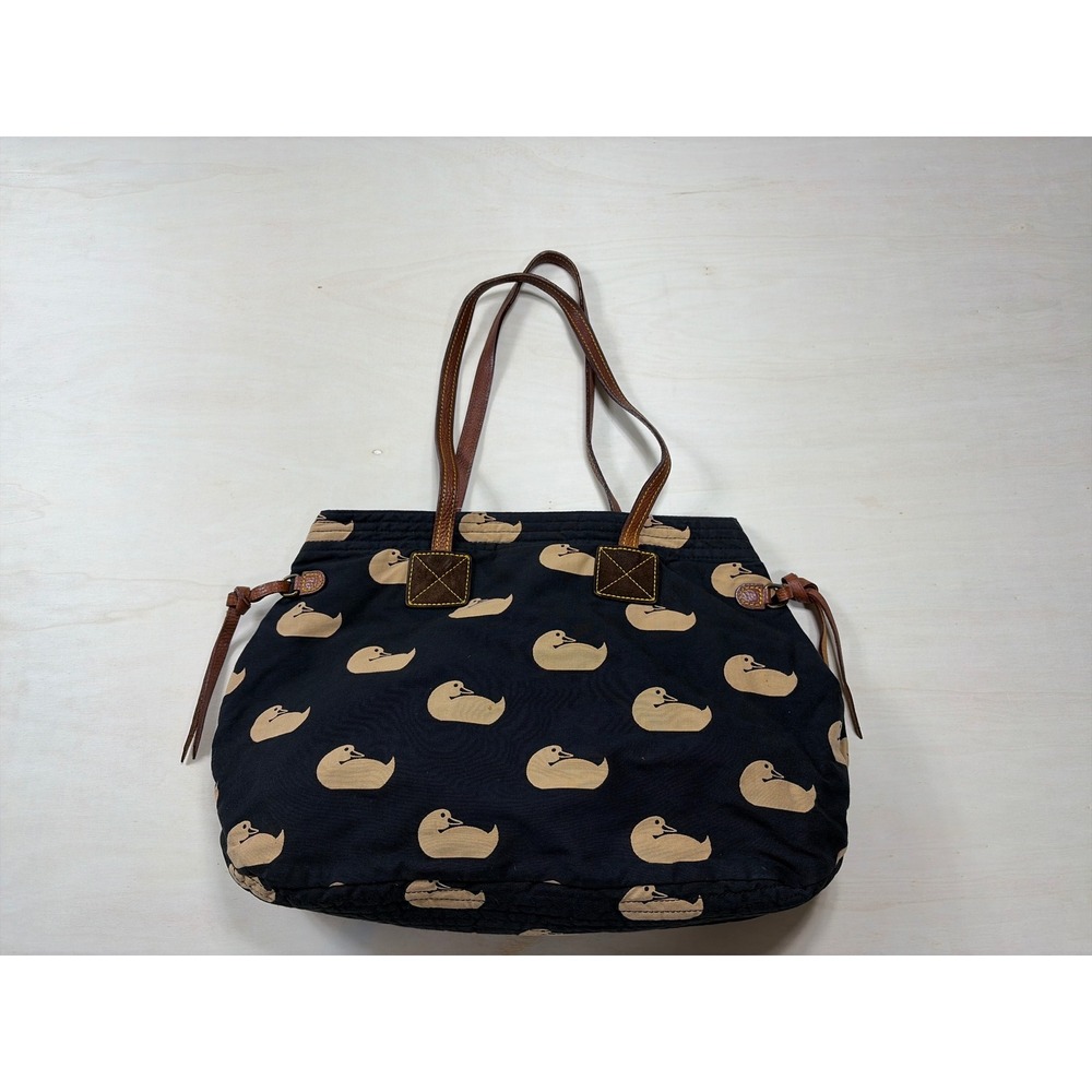 Dooney & Bourke Duck Print Canvas Tote Bag Black Pink Lining Leather Trim